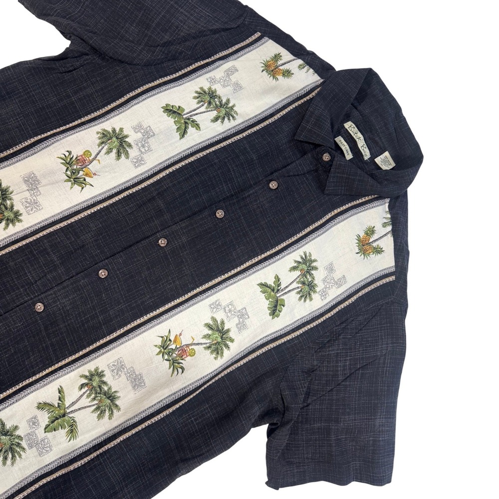 Batik Bay Men's XL Black 100% Rayon Hawaiian Shirt Palm Pineapple Tropical Slub